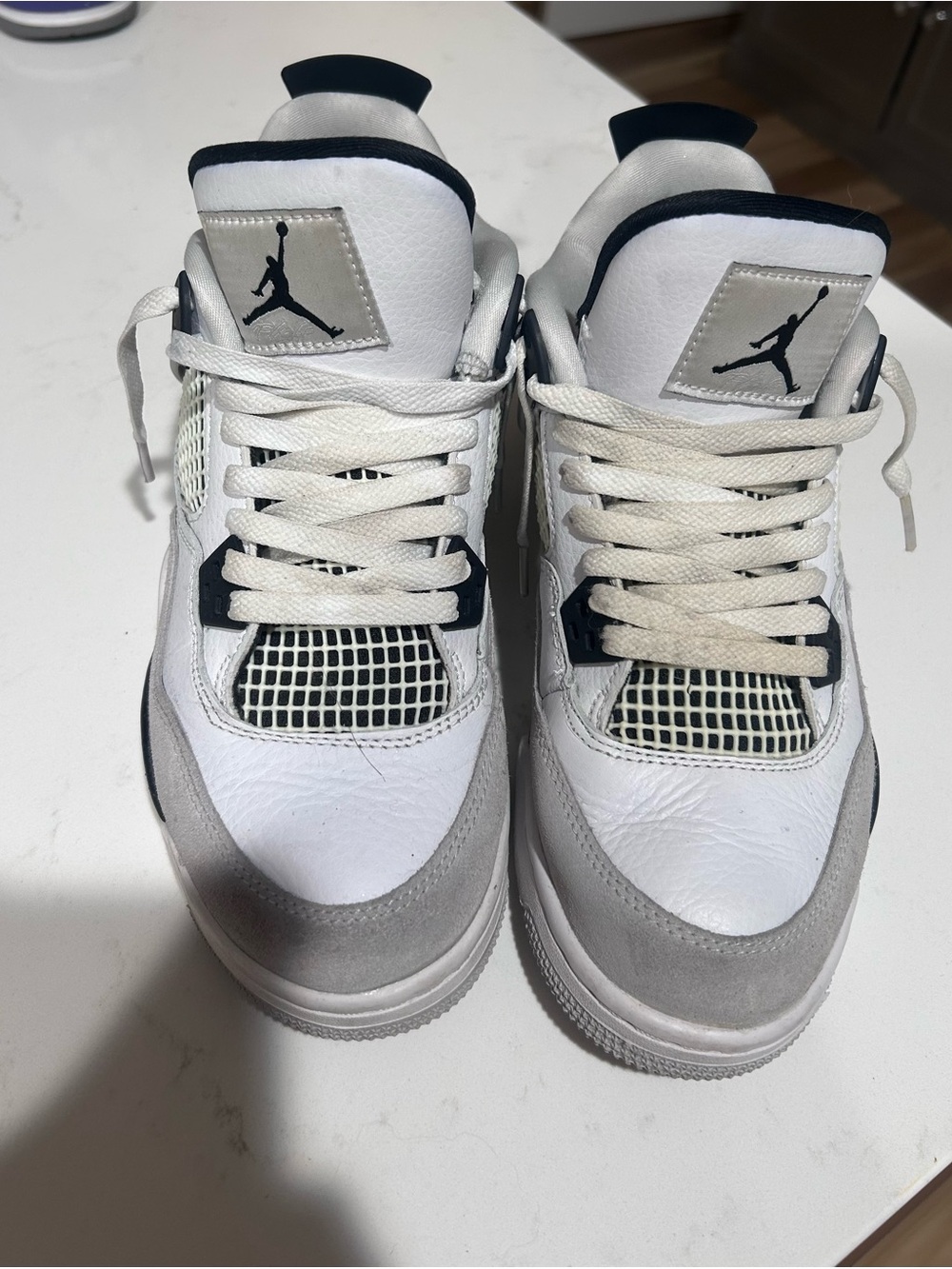 (Y size) Jordan White Grey with Navy Accents Retro Sneakers